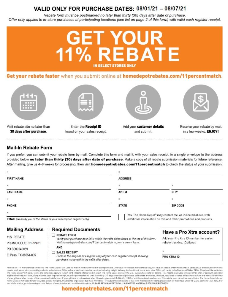 Home Depot 11 Rebate Form 2022