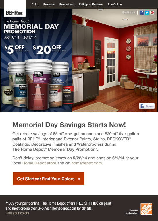 Home Depot Behr Memorial Day Rebate