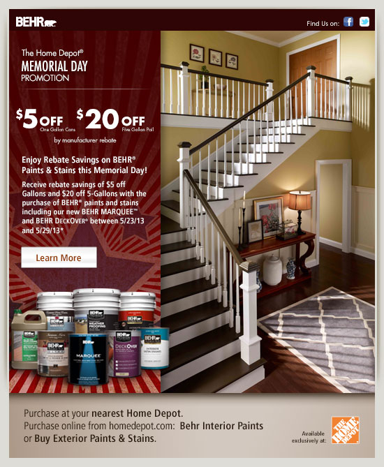 Home Depot Behr Paint Rebate Memorial Day